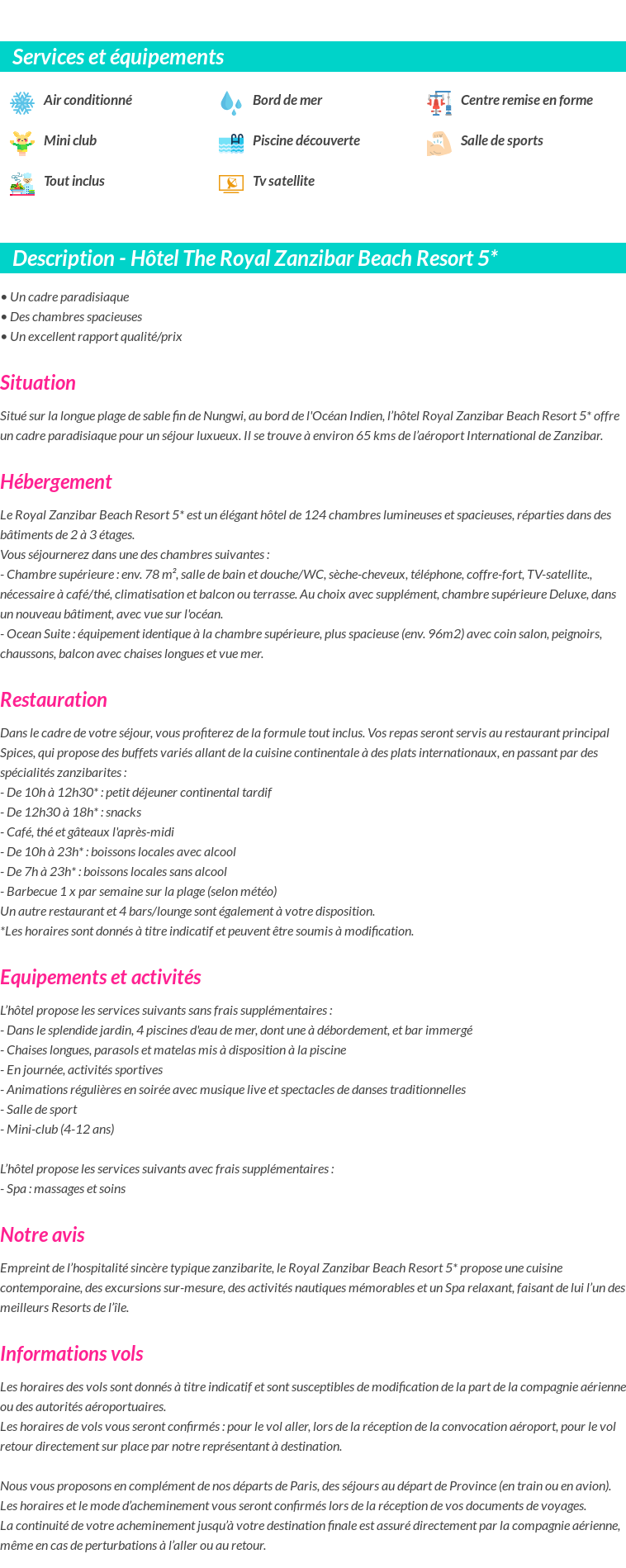 Détails du séjour