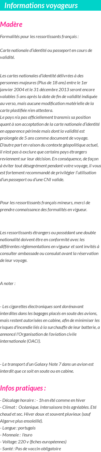 Formalités et infos voyageurs
