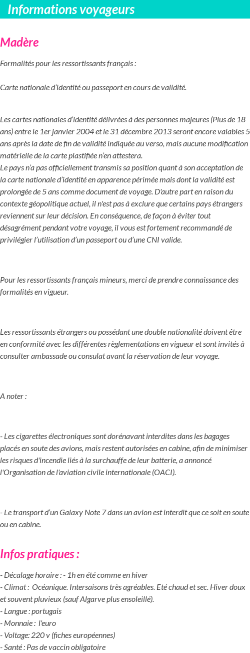 Formalités et infos voyageurs