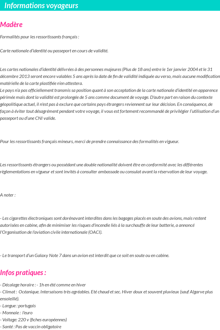 Formalités et infos voyageurs