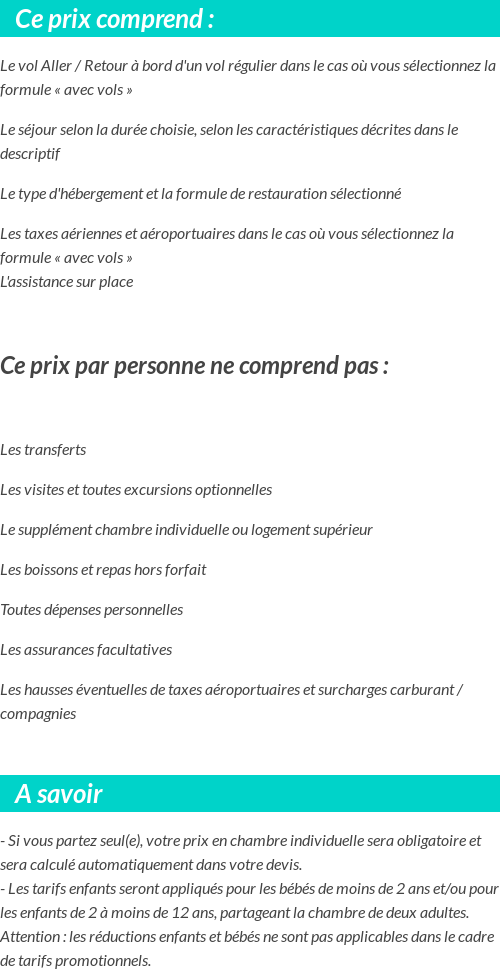 Conditions tarifaires