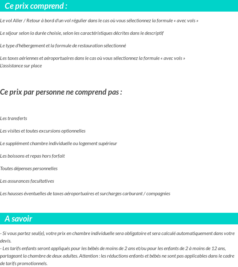 Conditions tarifaires