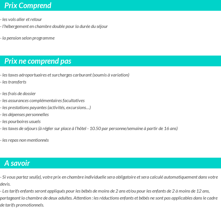 Conditions tarifaires