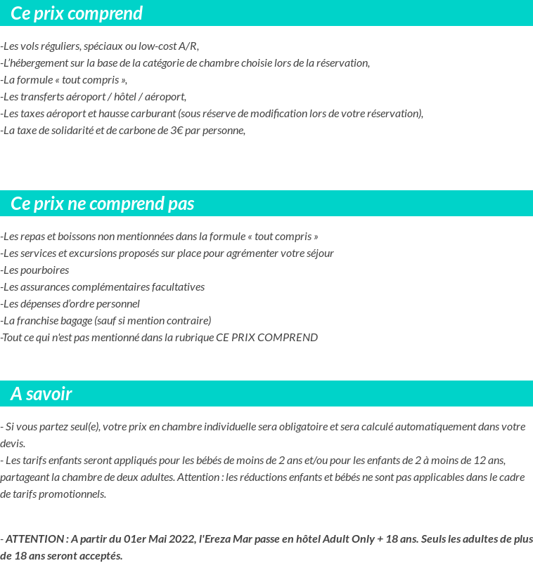 Conditions tarifaires