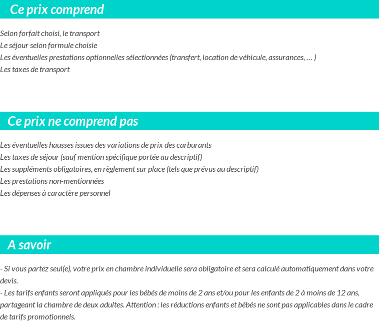 Conditions tarifaires