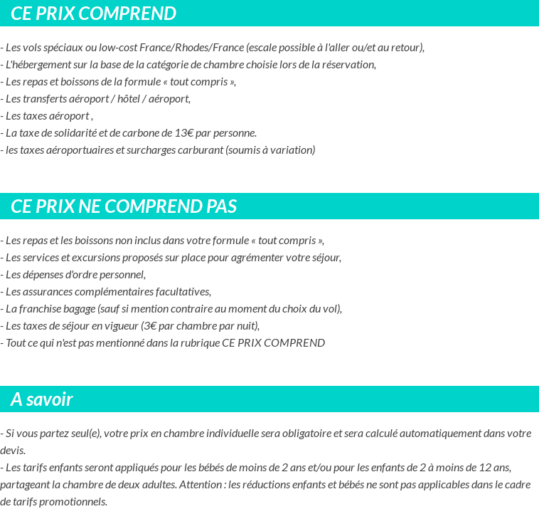 Conditions tarifaires