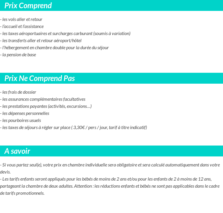 Conditions tarifaires