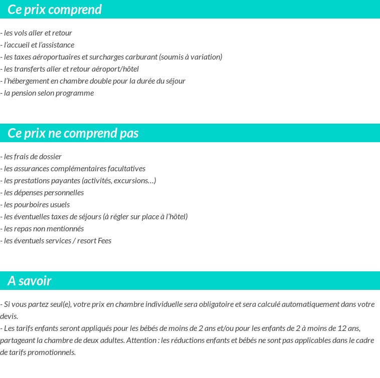 Conditions tarifaires