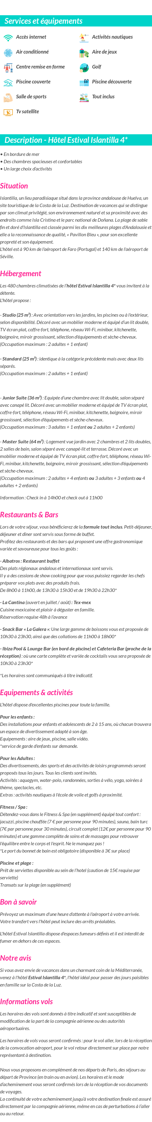Détails du séjour
