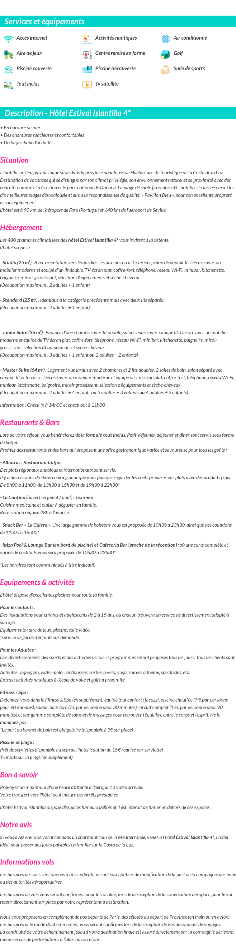 Détails du séjour