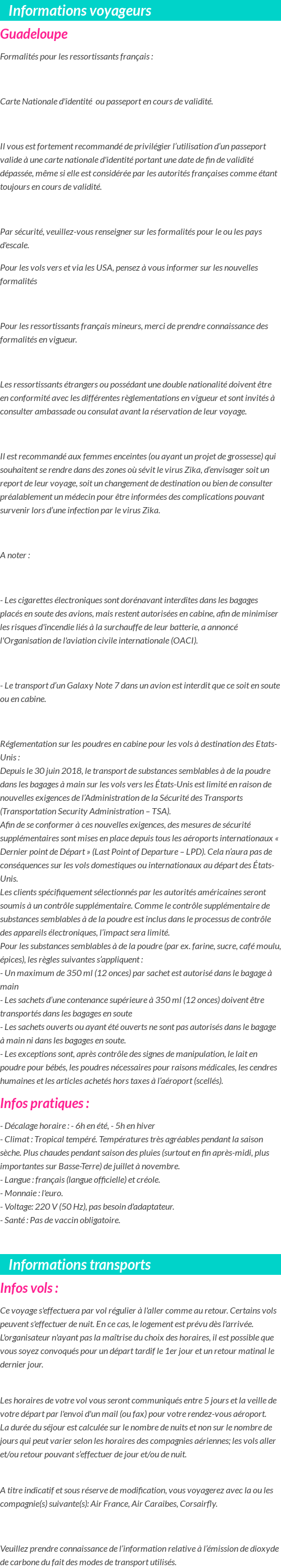 Formalités et infos voyageurs