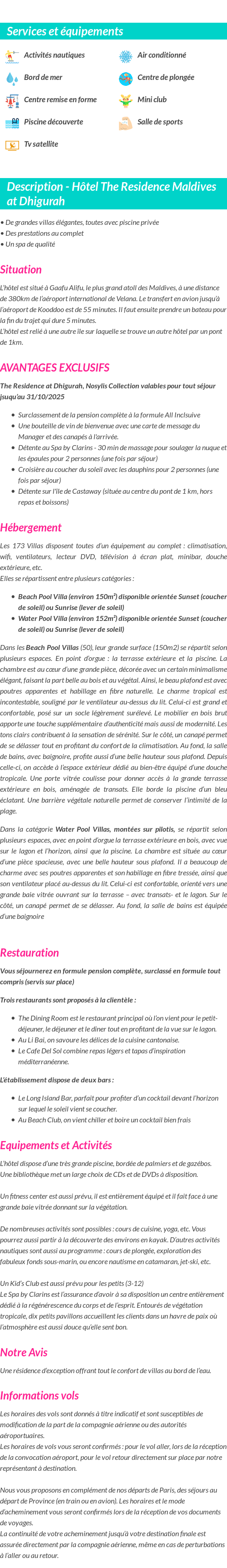 Détails du séjour