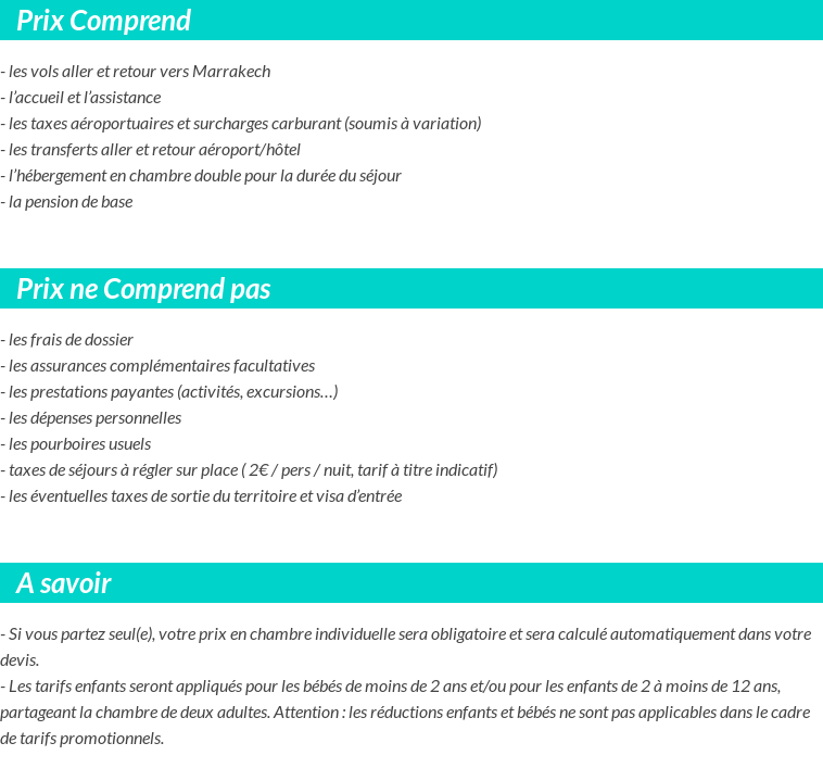 Conditions tarifaires