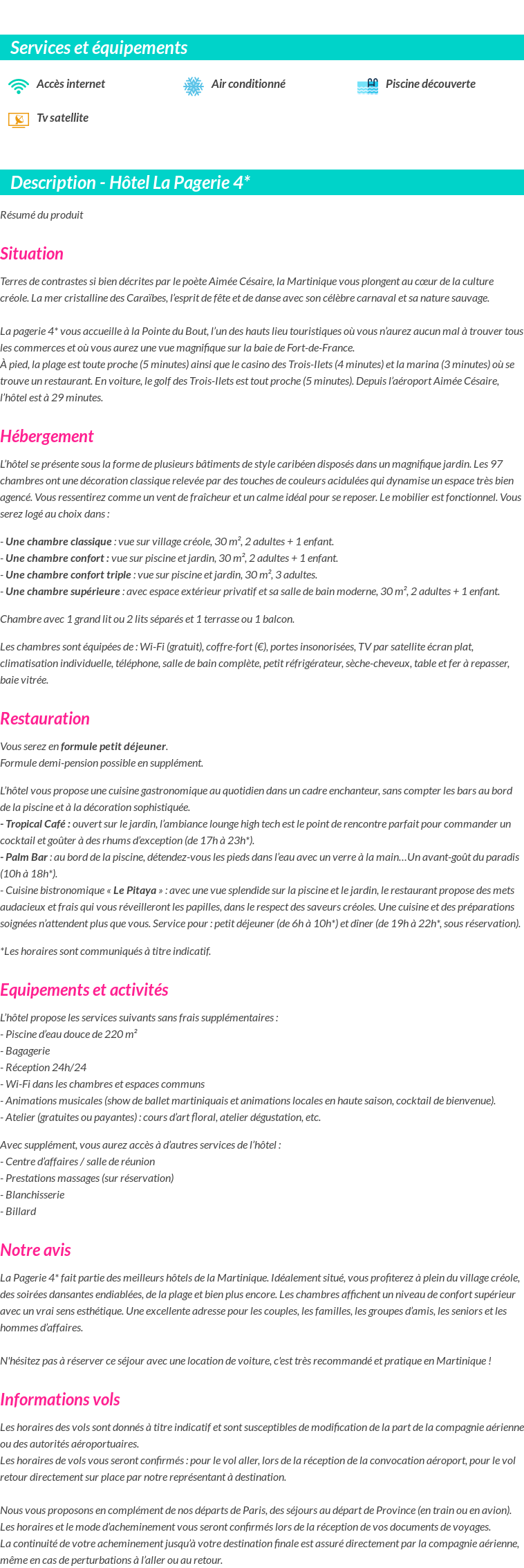 Détails du séjour