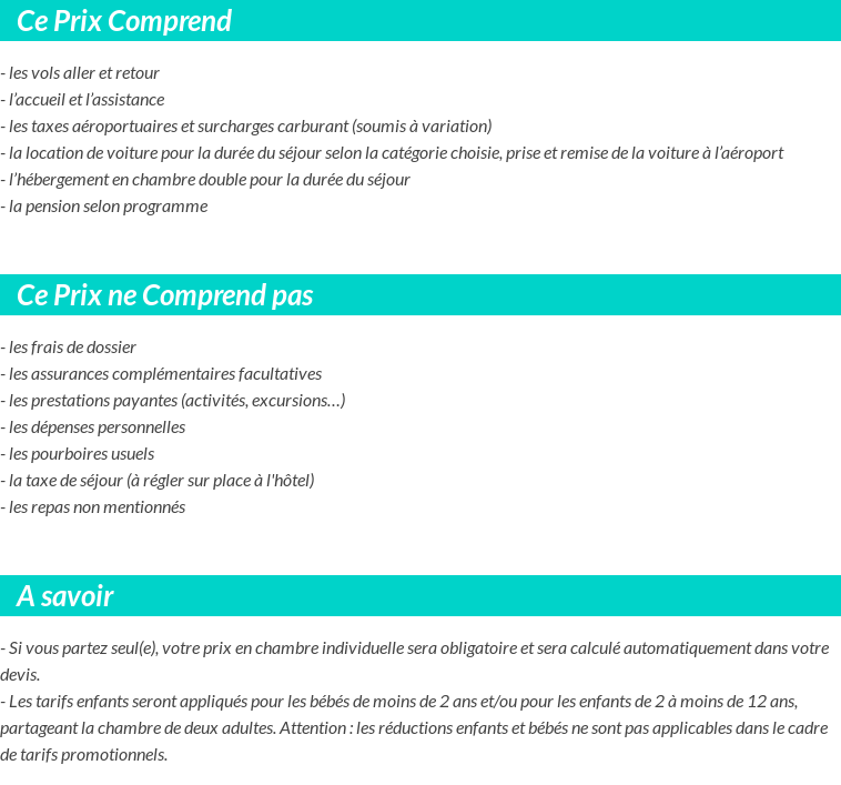 Conditions tarifaires