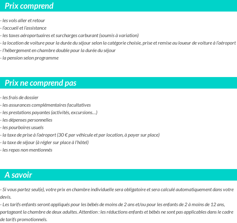 Conditions tarifaires