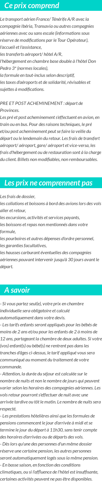 Conditions tarifaires