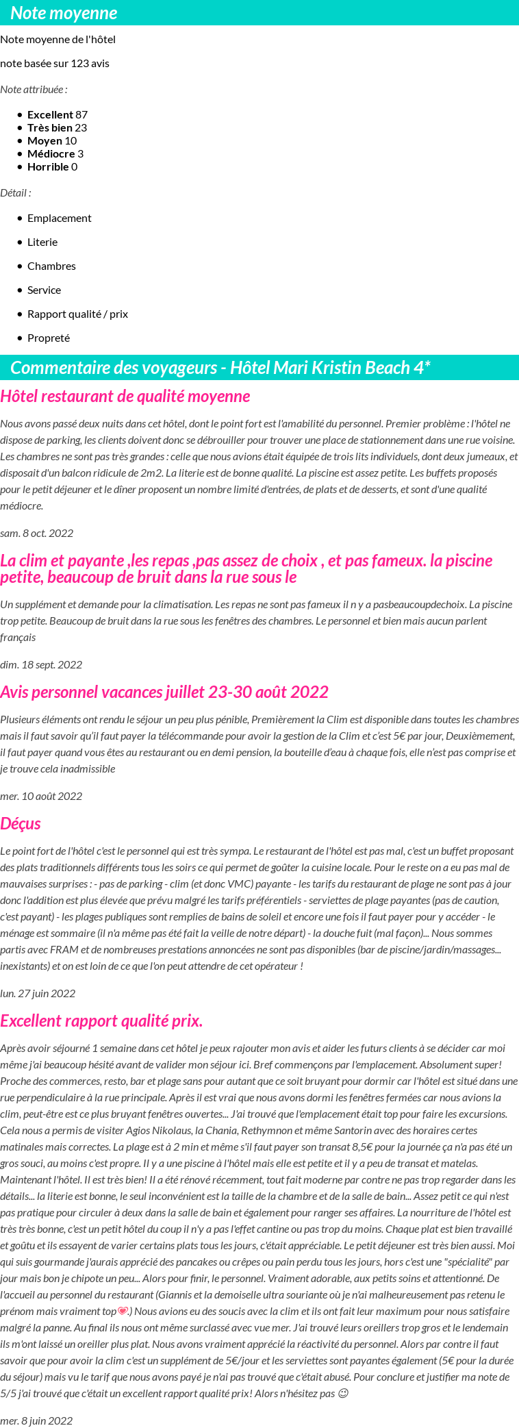 Avis clients