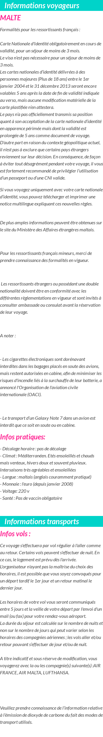 Formalités et infos voyageurs