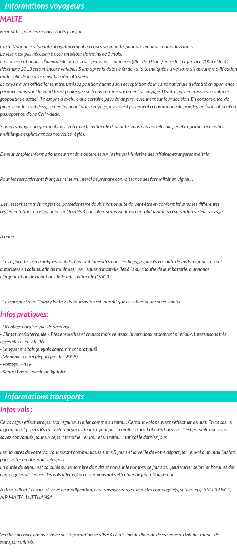 Formalités et infos voyageurs