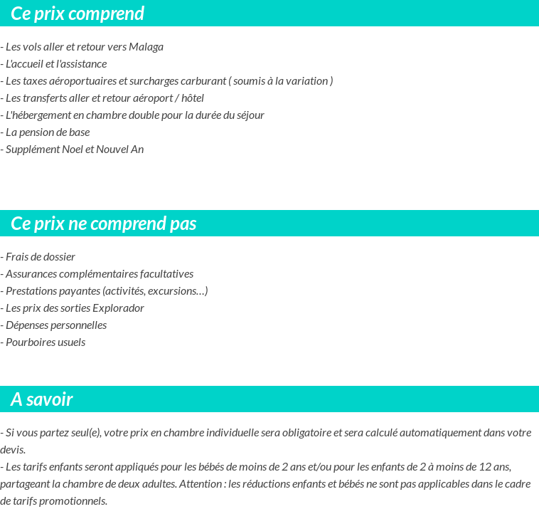 Conditions tarifaires