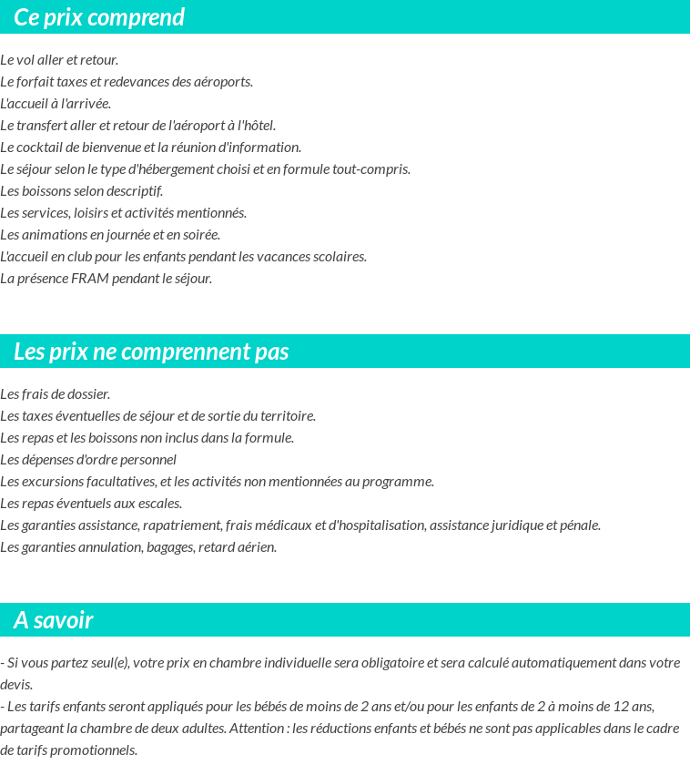 Conditions tarifaires