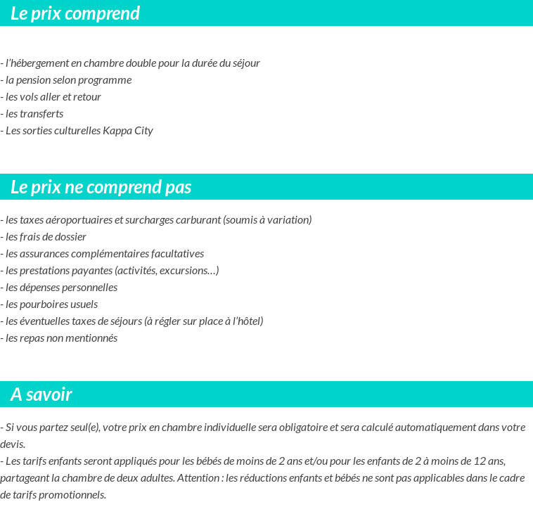 Conditions tarifaires