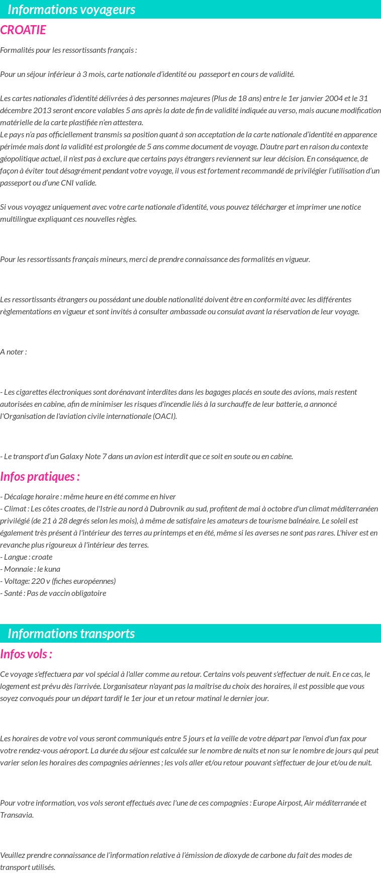 Formalités et infos voyageurs
