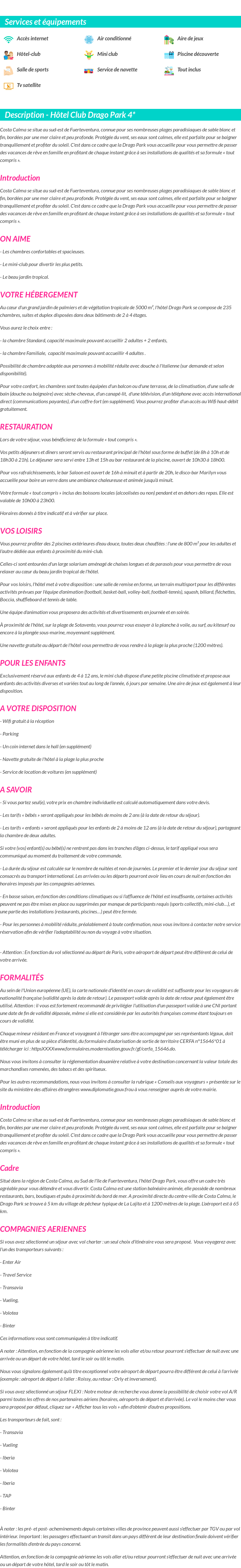 Détails du séjour