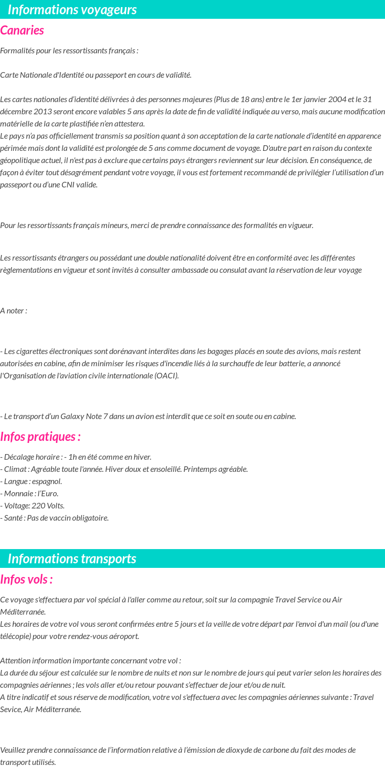 Formalités et infos voyageurs