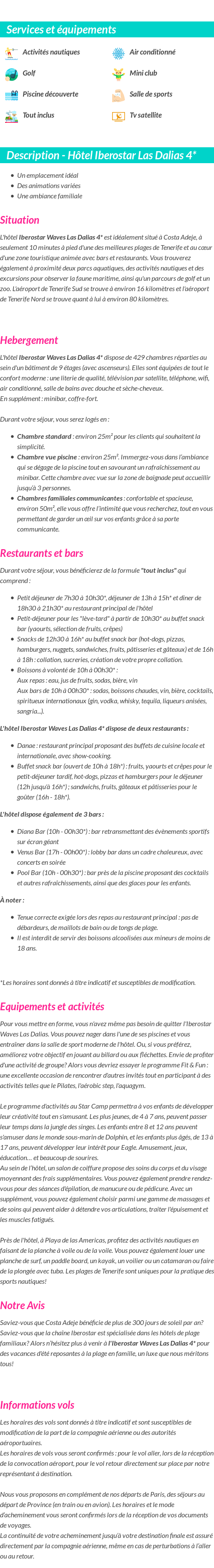 Détails du séjour