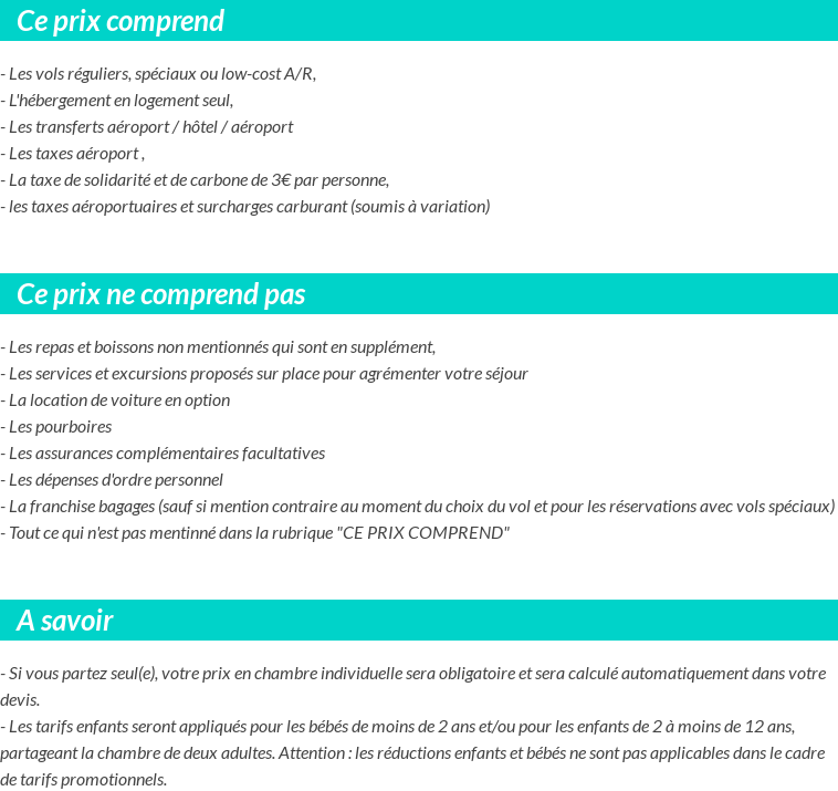 Conditions tarifaires