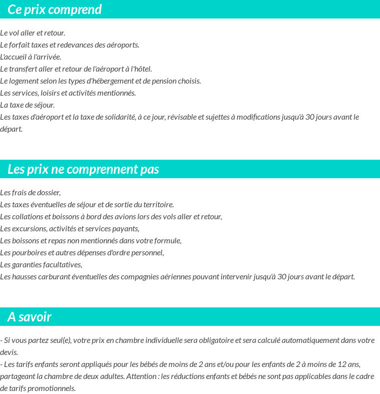 Conditions tarifaires