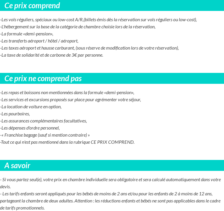 Conditions tarifaires