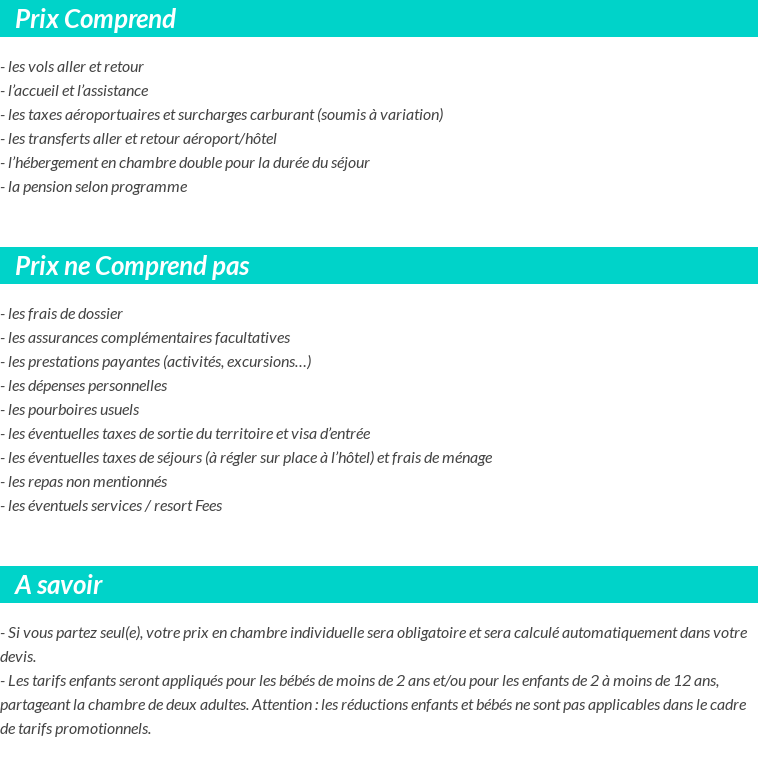 Conditions tarifaires