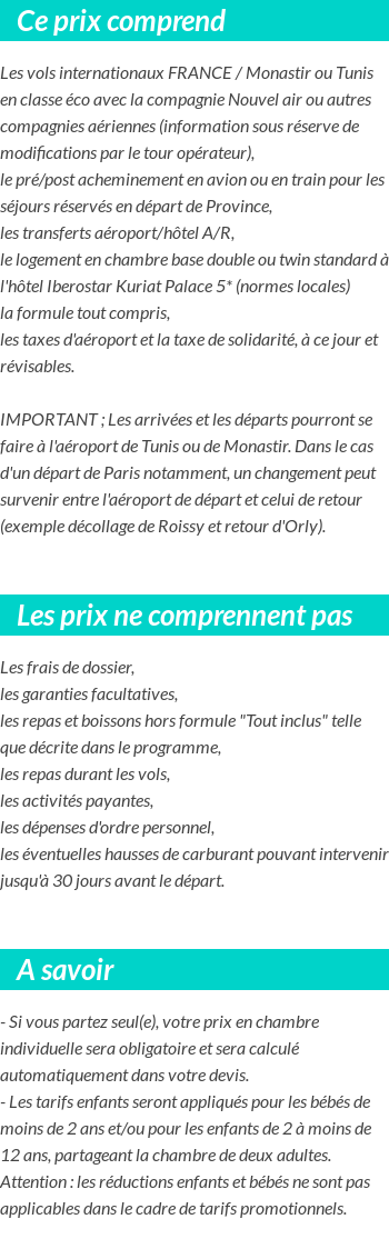 Conditions tarifaires