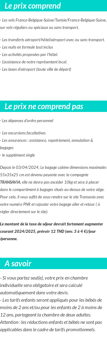 Conditions tarifaires