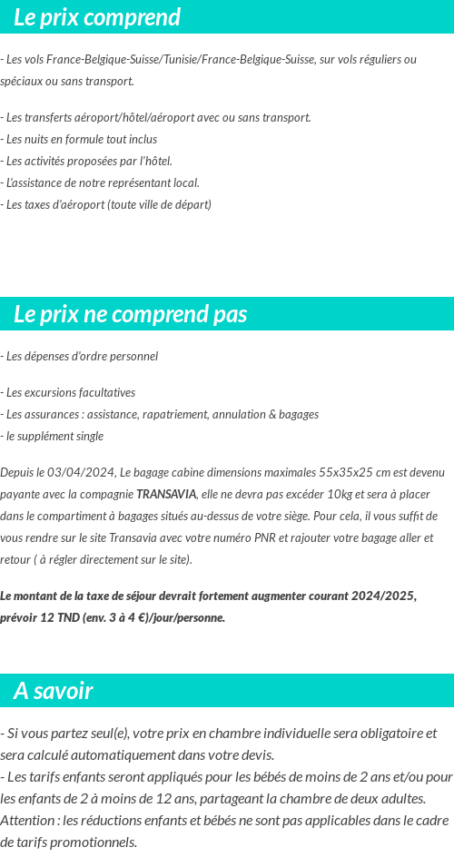 Conditions tarifaires
