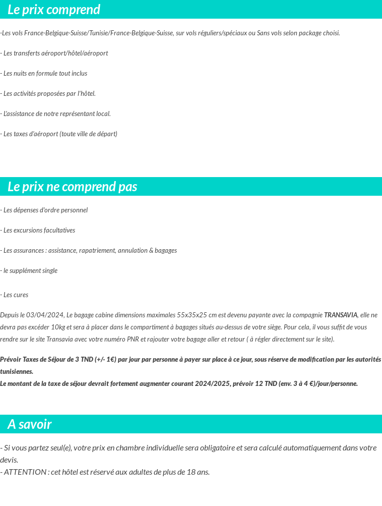 Conditions tarifaires