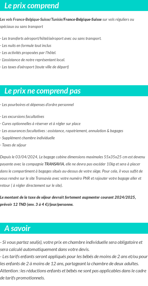 Conditions tarifaires
