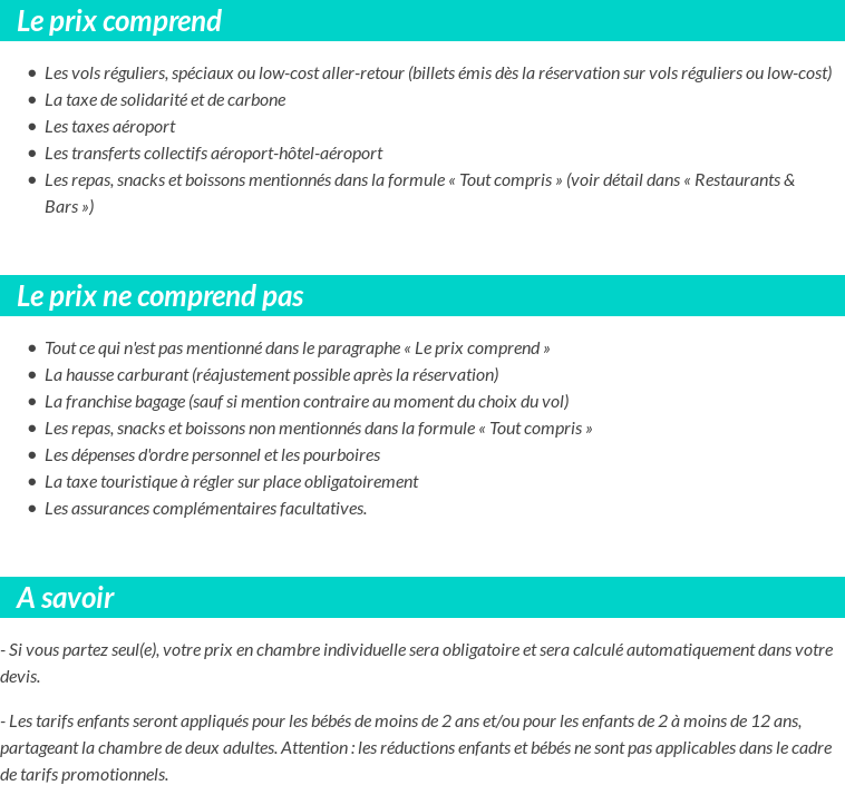 Conditions tarifaires