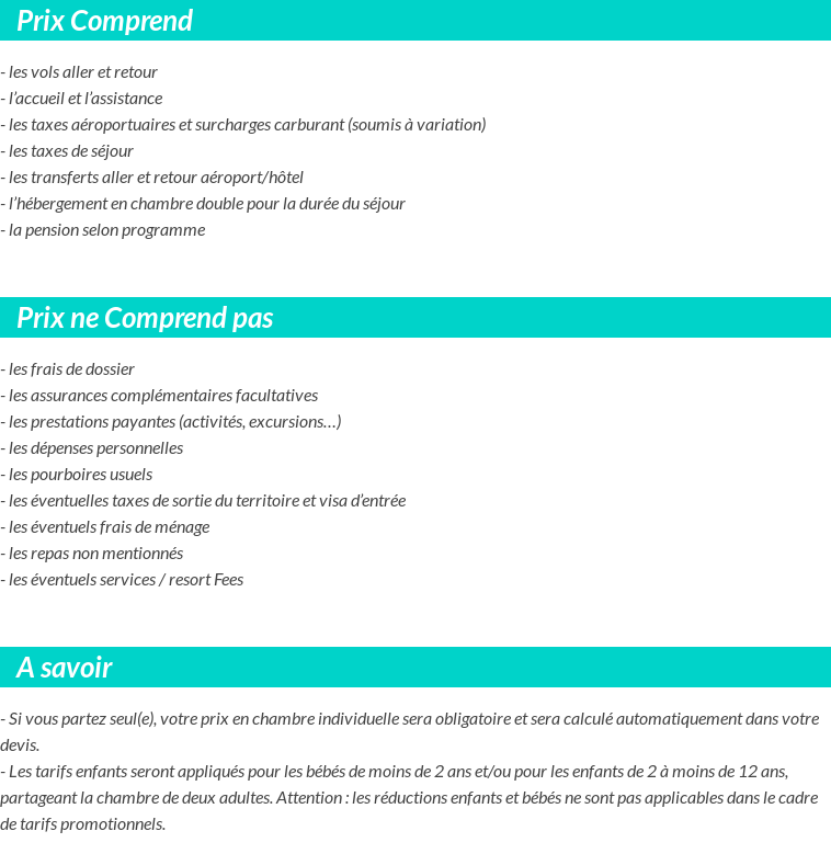 Conditions tarifaires