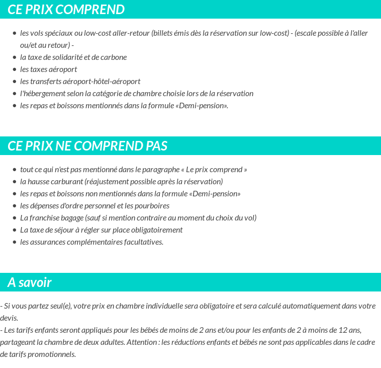 Conditions tarifaires