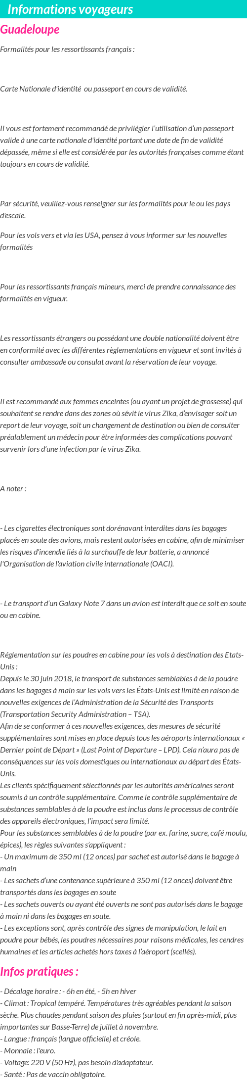 Formalités et infos voyageurs