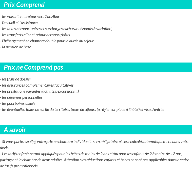 Conditions tarifaires