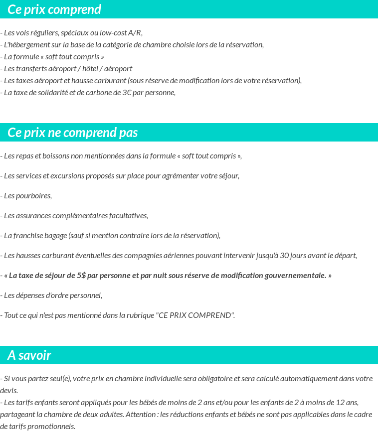 Conditions tarifaires