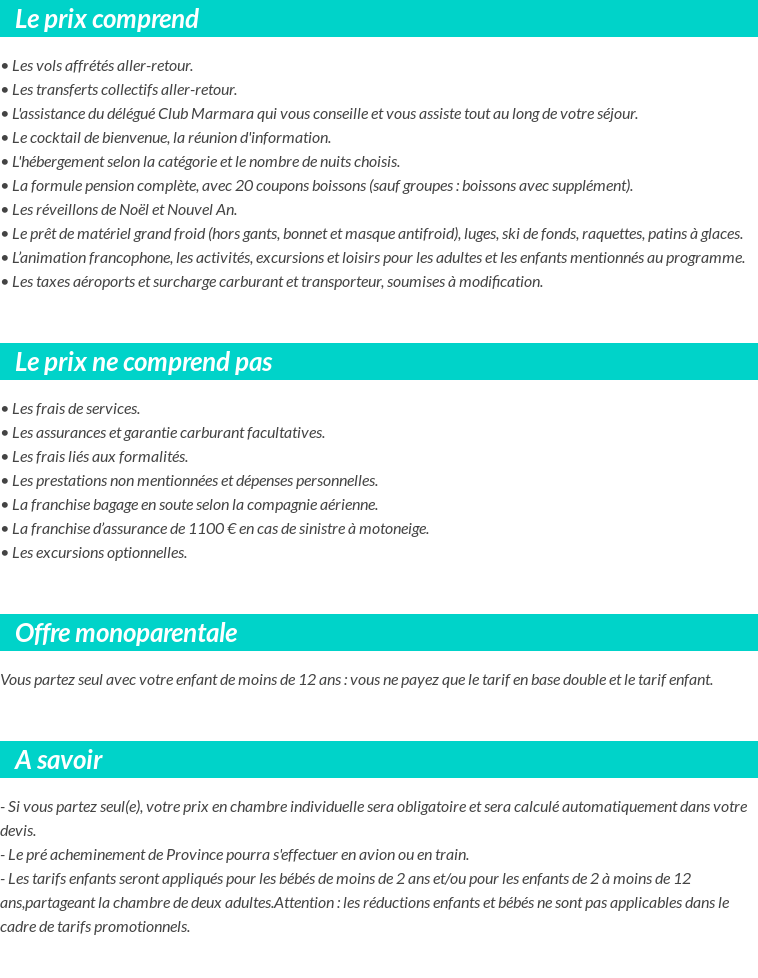 Conditions tarifaires