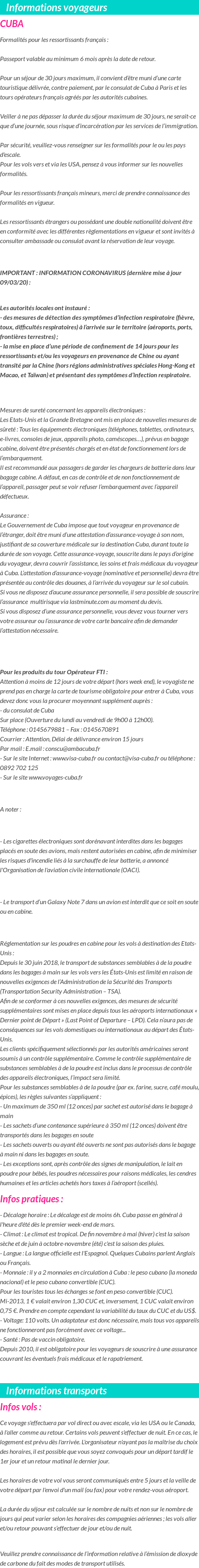 Formalités et infos voyageurs