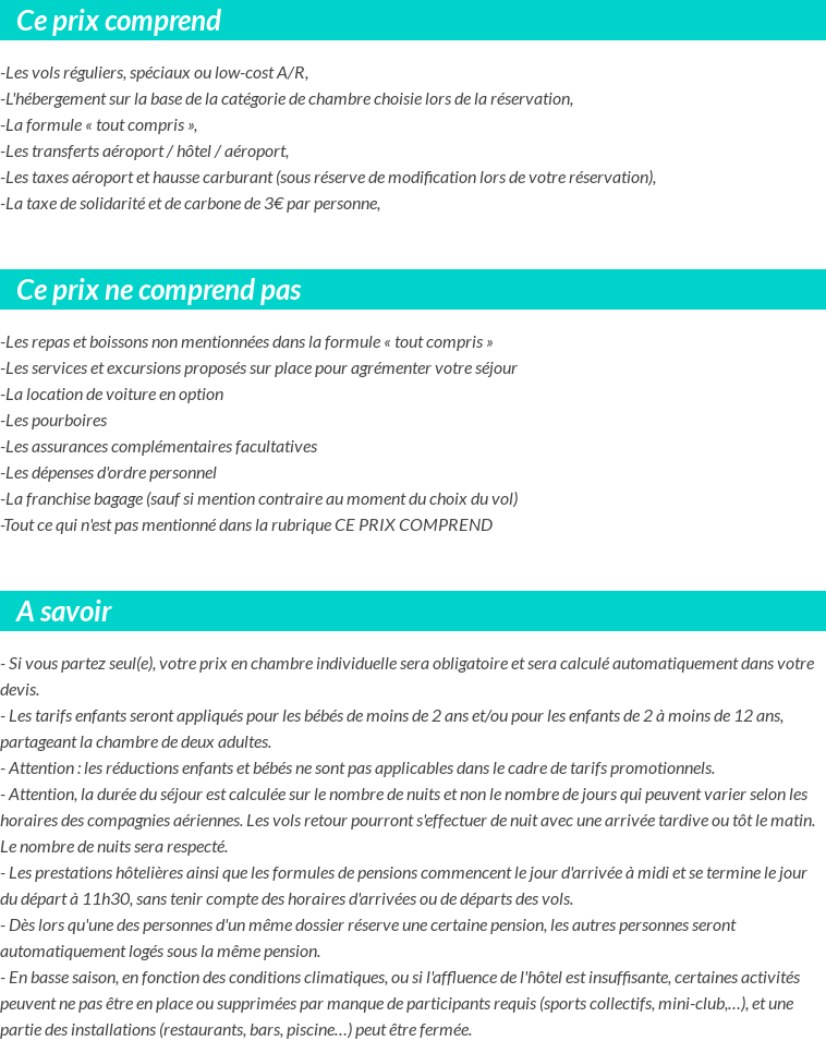 Conditions tarifaires