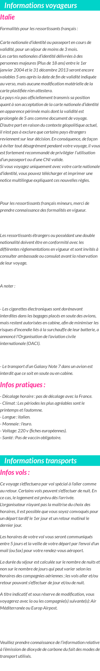 Formalités et infos voyageurs